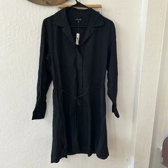 Madewell Black Belted Mini Shirt Dress Long Sleeve Button Down Small - Picture 4 of 7